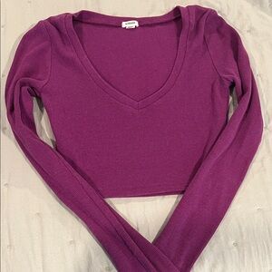 Garage Purple Ribbed V-Neck Crop Top